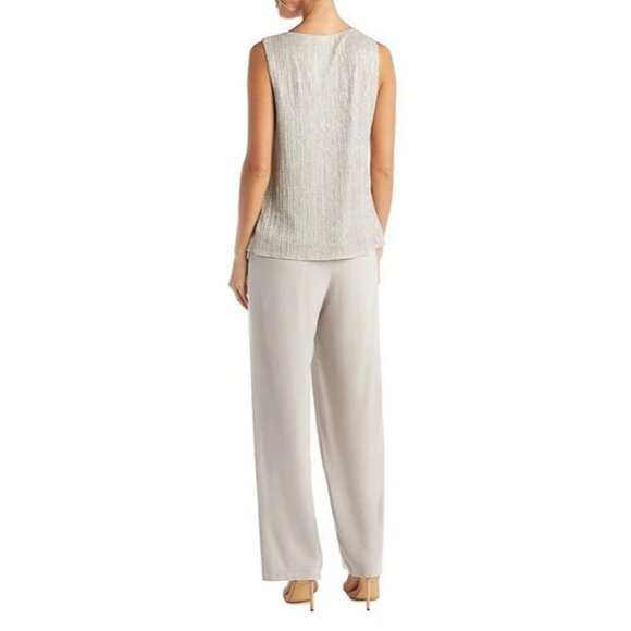R & M Richards 10P 12P Pant Suit Top Suit Jacket Silver Metallic Party NEW $190 - Picture 2 of 11